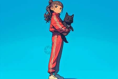 抱着水稻的女孩可爱卡通女孩抱着宠物狗插画