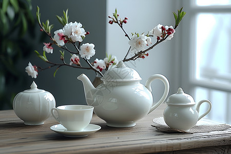 白瓷茶壶白瓷茶杯茶壶背景