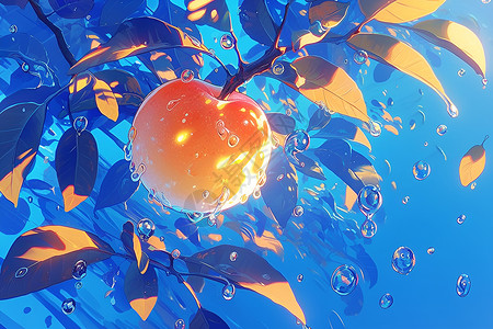 阳光苹果树枝上的果实插画