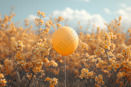 黄色气球飘在黄花丛中背景图片