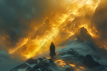 金光照耀的雪山背景图片