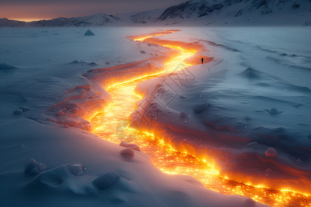 雪山中流动的火焰背景图片