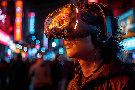 夜幕中的虚拟现实世界背景图片