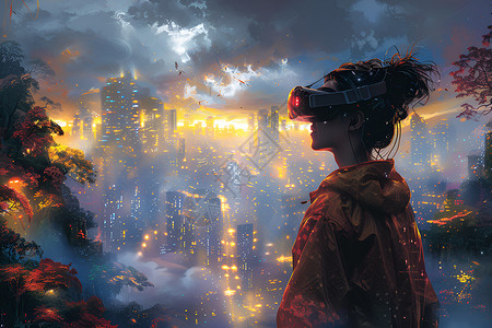 虚拟摩天真实与未来的交汇背景图片
