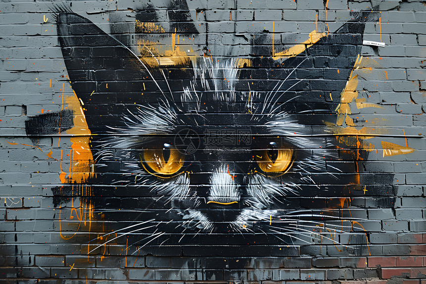 街头艺术中的猫咪涂鸦图片
