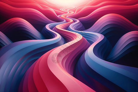 色彩绚丽的抽象山谷之路插画
