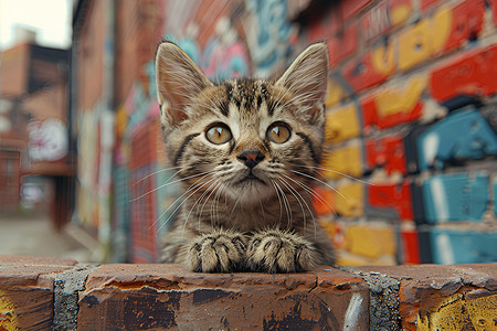 街头的可爱猫咪背景图片