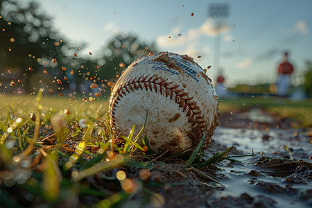 泥泞中一颗棒球背景图片
