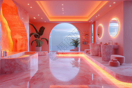 粉色浴室干净宽敞的浴室背景