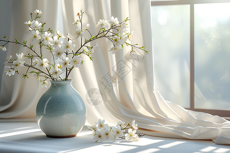 窗台上的花束高清图片