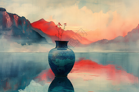 湖光山色中的花瓶图片素材