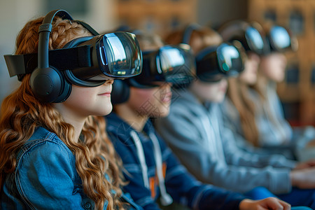 学生使用VR技术上课高清图片