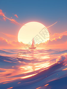 船波浪舞动于霓虹天空下的小船插画