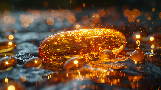 金色的鱼油胶囊背景图片