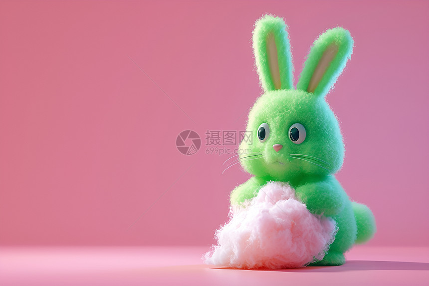 一个绿色的棉花糖兔子图片