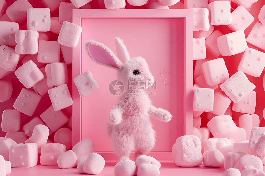 毛绒粉色兔子图片