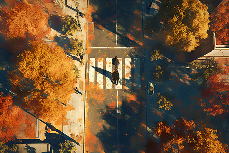 秋天公园俯拍角度背景图片