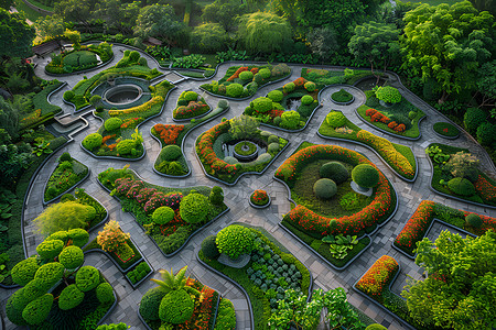 花园景观花园中的艺术绽放背景