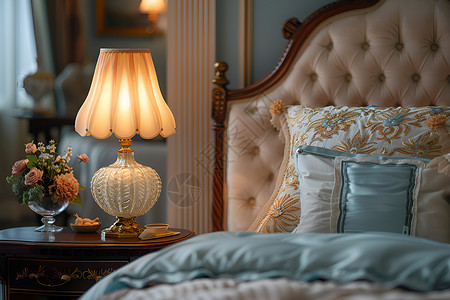 卧室温馨床头的水晶台灯背景