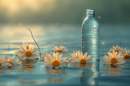 塑料瓶水瓶和雏菊插画