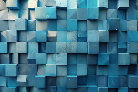 蓝色墙壁方形图案背景图片