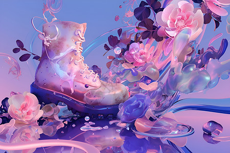 水中漂浮的花朵鞋子背景图片