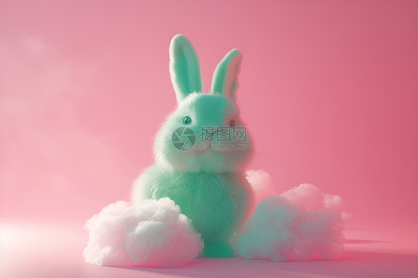 粉色云朵中的兔子图片