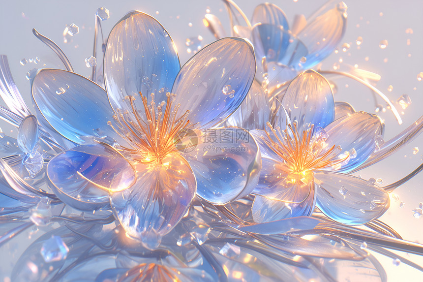 玻璃花朵上的水滴图片