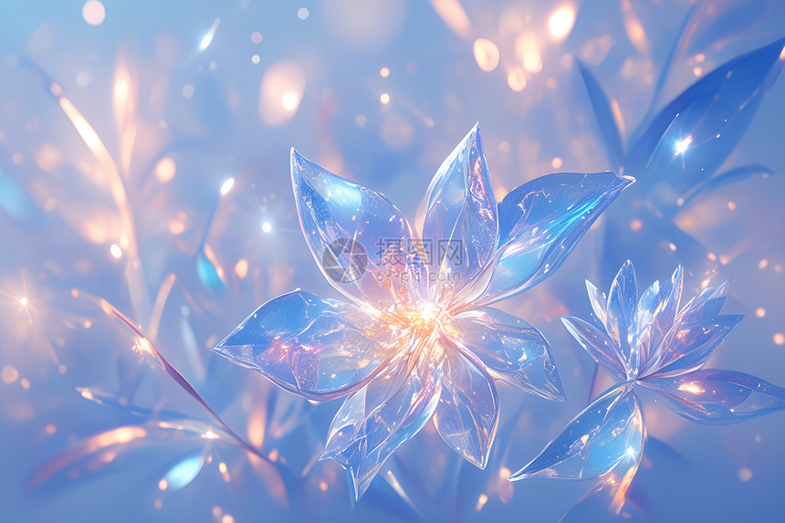 蓝色艺术玻璃花朵图片