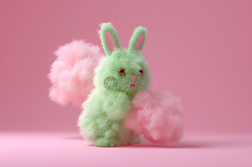 绒糖中的小绿兔图片