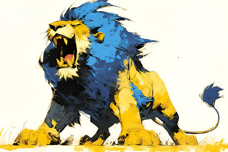 草地上张牙舞爪的蓝鬃狮子背景图片
