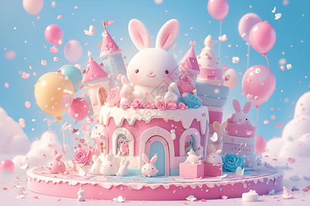 粉色兔子蛋糕背景图片