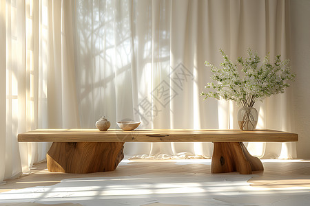 原木桌子光与影的融合背景