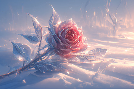 雪中玫瑰透明素材雪花高清图片