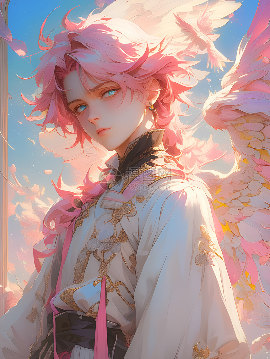粉发天使之翼图片