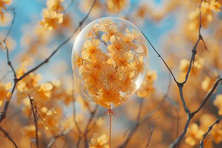 桂花红茶花树间的桂花气球设计图片