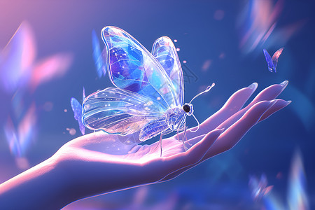 手上的透明蝴蝶背景图片
