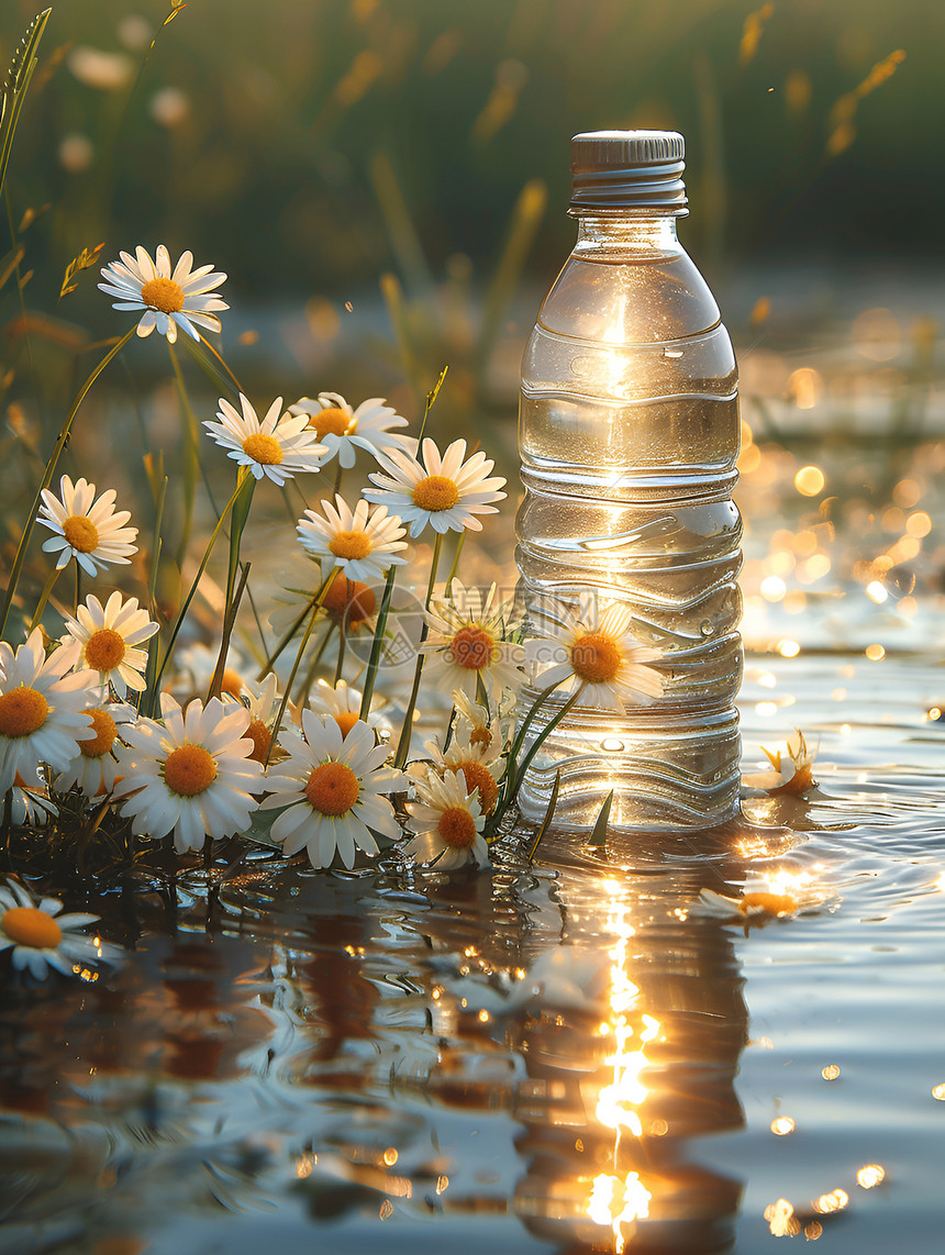水瓶和雏菊背景图片