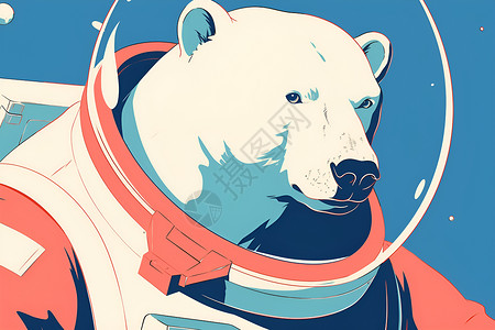 狗熊线条极地熊穿宇航员头盔插画