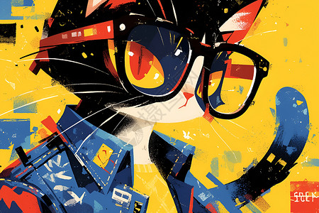 时尚猫咪戴眼镜背景图片