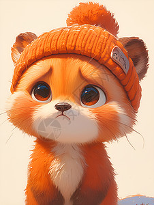 挑眉一个可爱的动物戴着橙色的毛帽眉插画