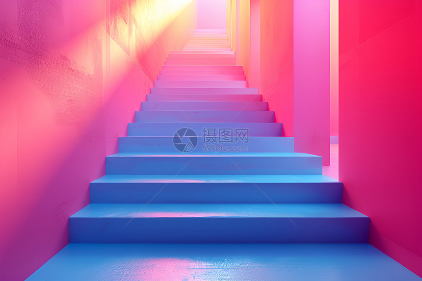 迷幻蓝色楼梯图片