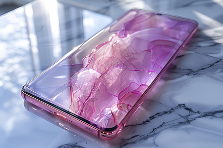手机桌上桌上的紫色水晶手机壳插画