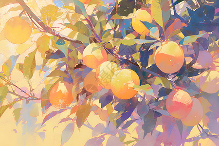 户外水果户外的桃子树插画