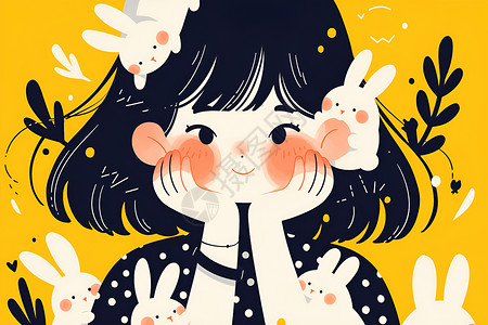 卡通少女与小白兔背景图片