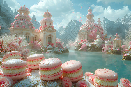 梦幻马卡龙蛋糕背景图片