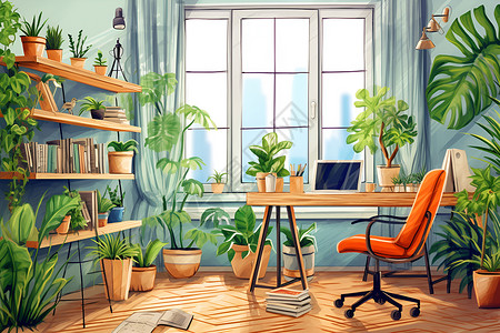 房间中的植物背景图片
