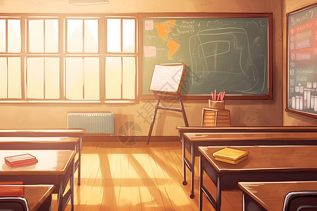 阳光学校明亮的教室插画