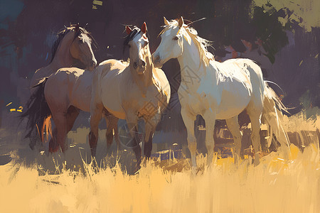 草丛里的马群背景图片