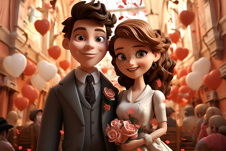 婚礼上的卡通夫妻背景图片